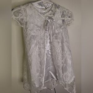 NWT White Christening Outfit Lace Top with Satin Dress W/Cap & Panties Size 6-9m